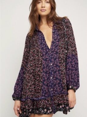 Free People Women’s Floral “Lost in You” Button-Front Tunic Sz M